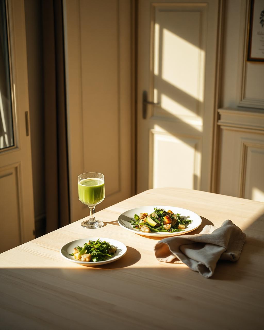 Table dressée dans une maison lyonnaise — repas frais préparés par le chef